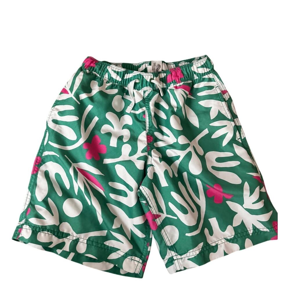 Hanna Andersson | Green + White Palm Swim Trunks | Size 10